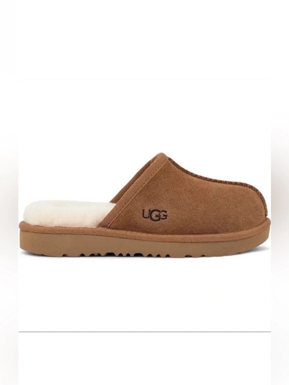 UGG Keegan Chestnut Suede Shearling Slide Slippers Kids Size 1M Cozy House Shoes